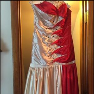 Red and cream prom dress